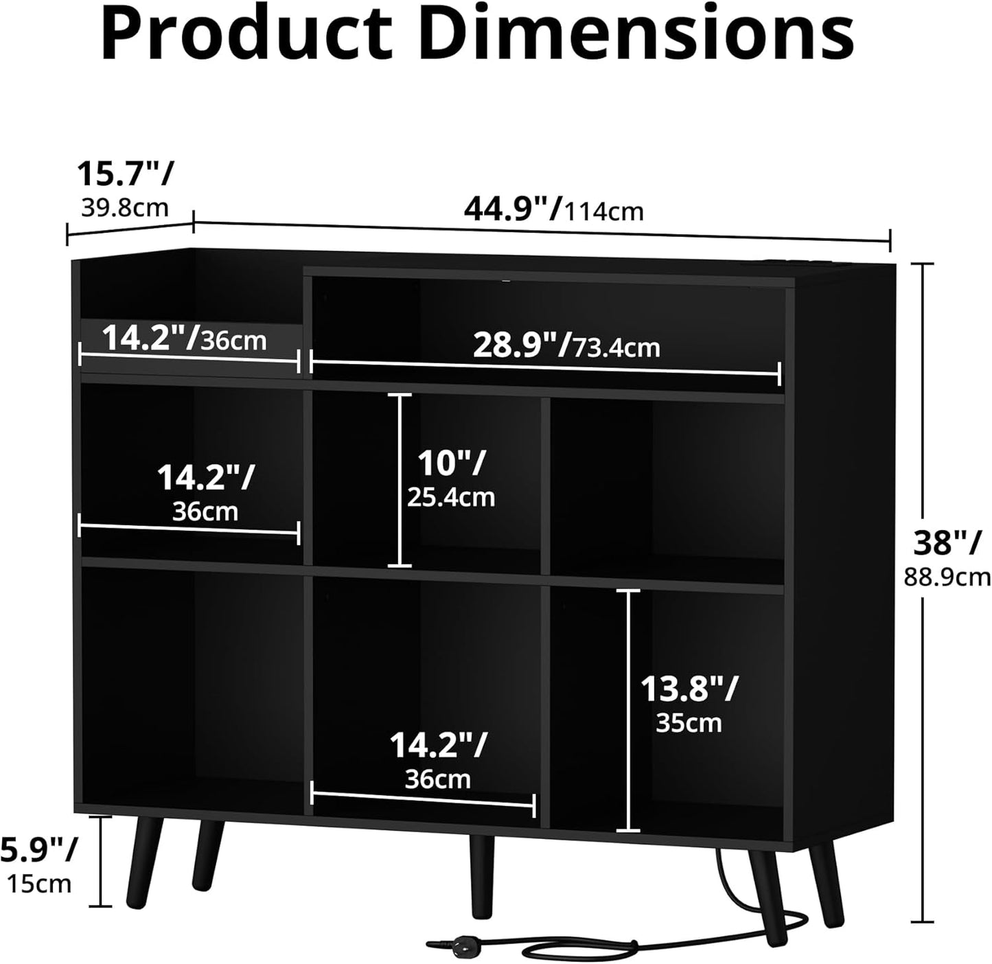 Cozy Castle Large Record Player Stand, Vinyl Storage Cabinet Mid Century Modern Turntable Stand Media Console Table Open Shelf Cube CD Album Holder Organizer for Living Room, Office, Black