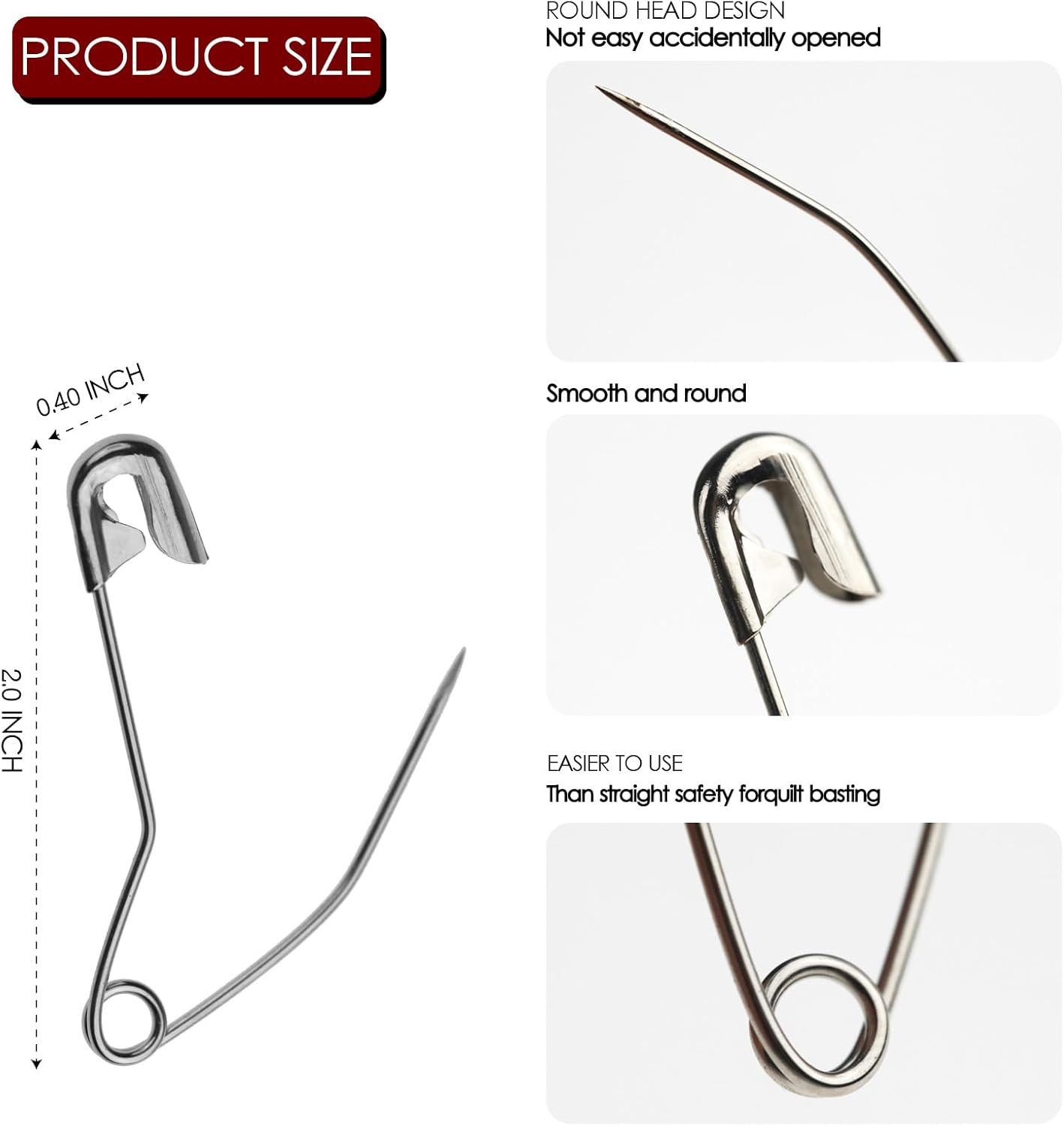 100 Pack Curved Safety Pins for Quilting Basting Pins 54mm/2inch Quilting Safety Pins Stainless Steel Quilting Pins