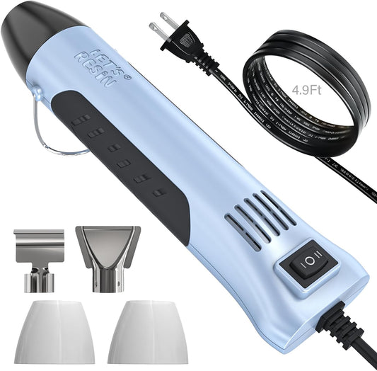 LET’S Resin Heat Gun for Crafting, 350W Fast Heat Dual Temp Hot Air Gun (482°F~752°F), Multiple Nozzles,Silicone Covers for Easy Cleaning, 4.9Ft Cable Mini Heat Gun,for Resin,Shrink Tubing,Vinyl Wrap