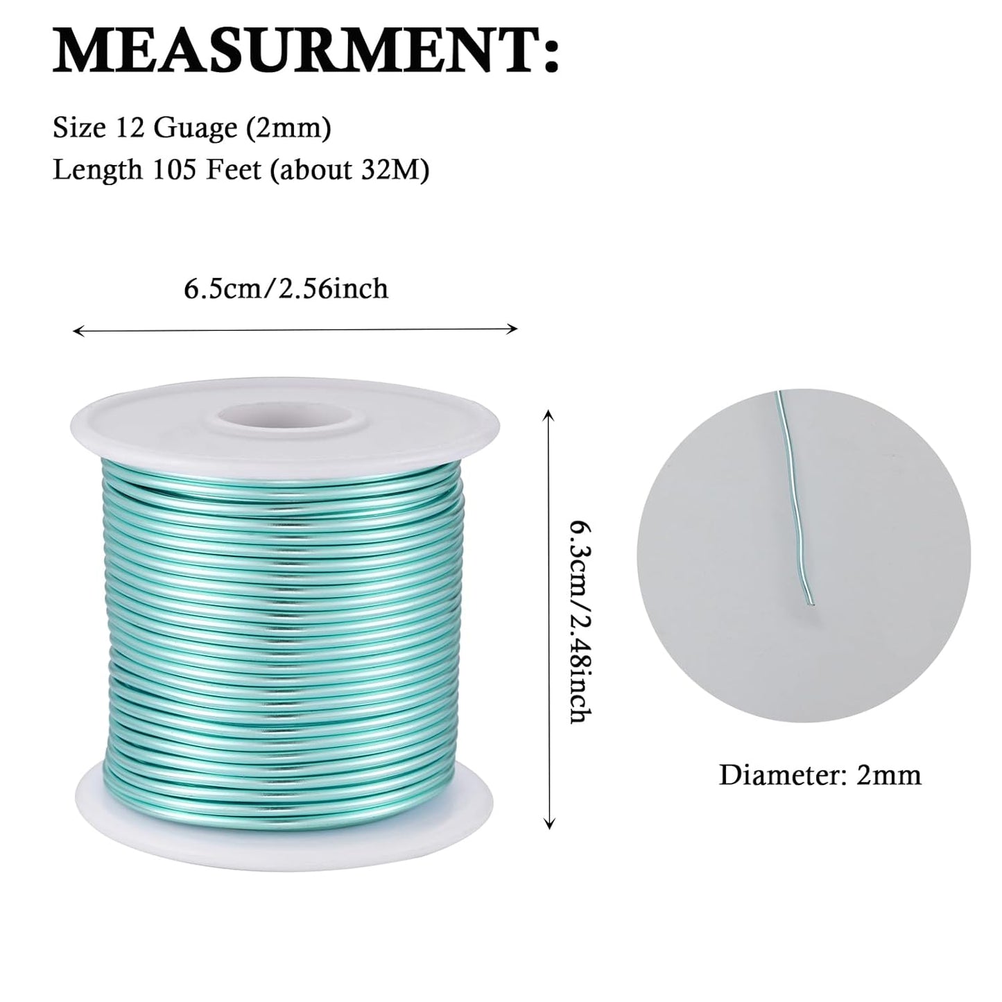 12 Gauge Ice Blue Aluminum Craft Wire (105FT) - Anodized for Jewelry Making, Beading Floral, Plant Gardening, Sculpting & Modeling Craft Wire (Ice Blue #24, 2mm)