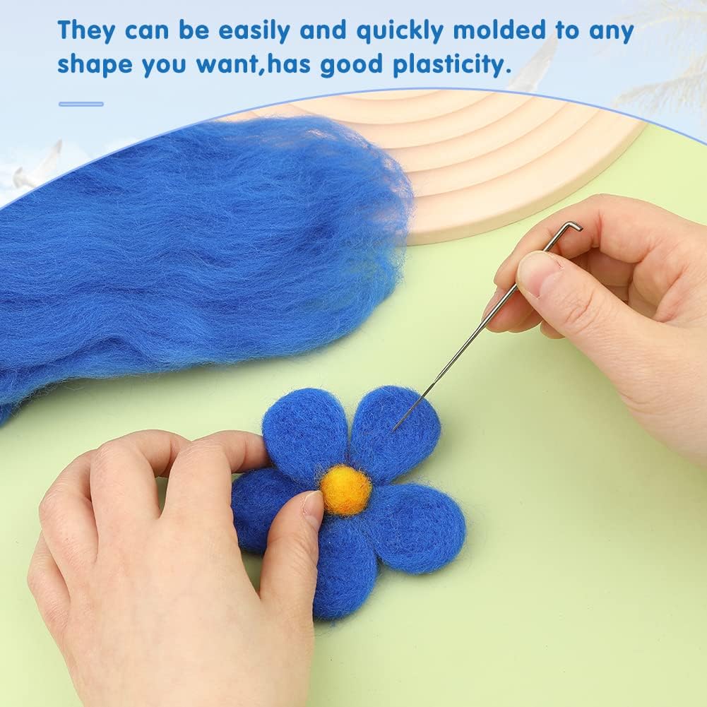 Wonvoc Needle Felting Wool 80 g, 8 Colors Nature Wool Roving, Felting Wool Bulk, Wool Roving for Needle Felting, for DIY Craft Materials and Felting Wool Craftsmen, 10g/Color, Blue