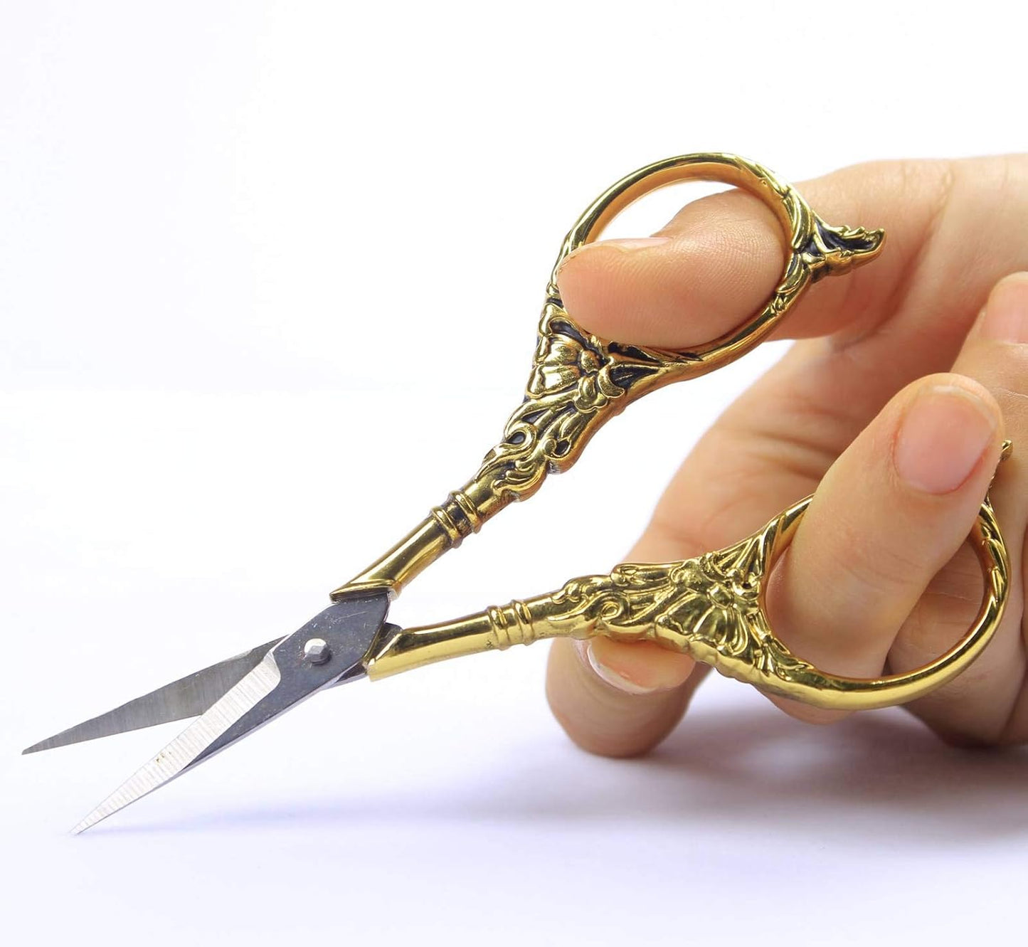 BIHRTC Vintage European Style Scissors Stainless Steel for Cross Stitch Cutting Embroidery Sewing Handcraft Craft Art Work DIY Tool(Gold)