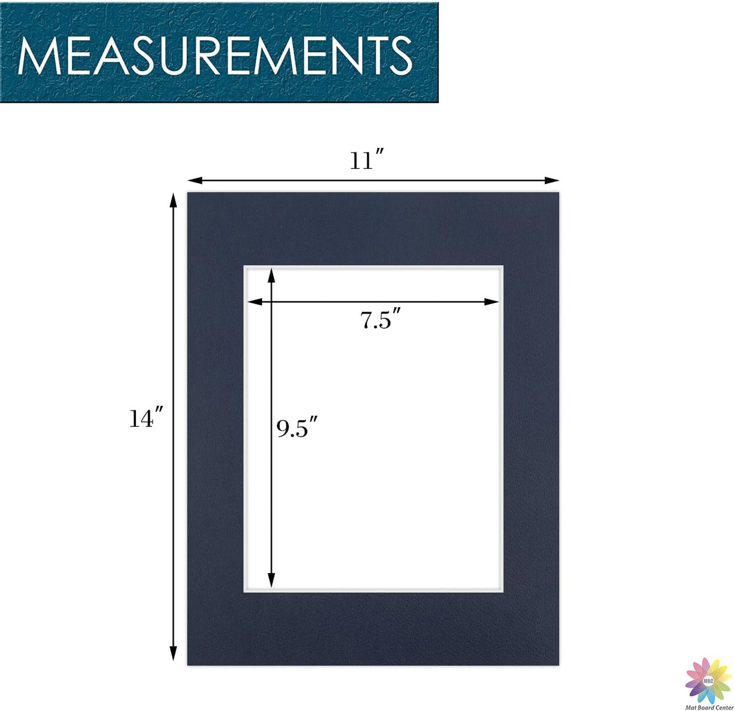 Mat Board Center, Pack of 10, 11x14 for 8x10 Dignity Blue Color Mats - Bevel Cut, Acid Free, 4-ply Thickness, White Core - for Pictures, Photos, Framing