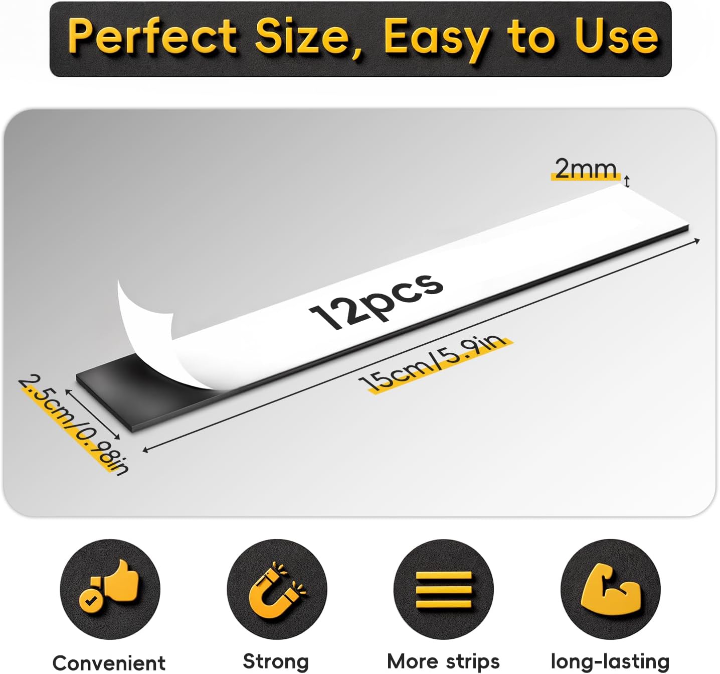 Magnetic Strips Self Adhesive,12 Pack 6" x 1" (150 x25 x 2 mm) Sticky Back Magnet Tapes, Flexible Durable Magnet Stickers for Classroom Office Kitchen, Fridge, DIY, Crafts