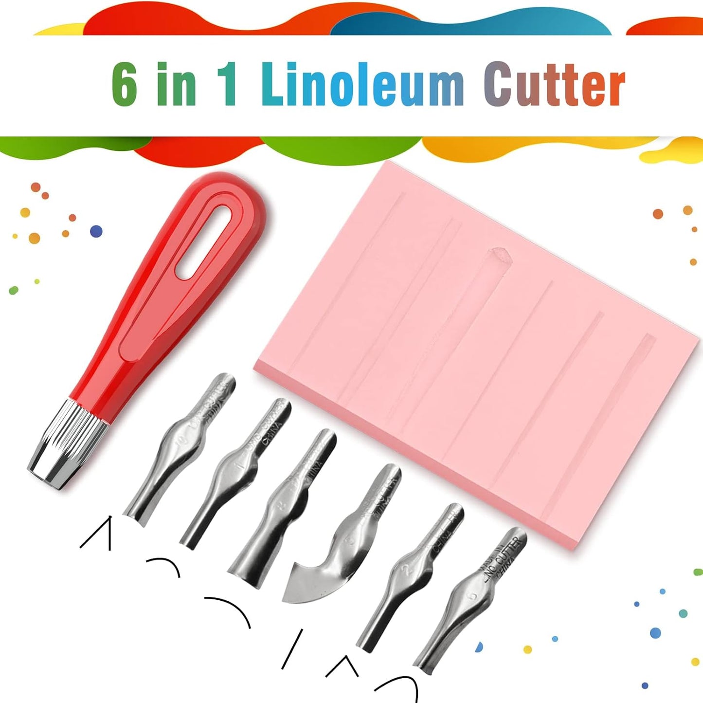 WAYCOM 5-Pack Linoleum Blocks for Printmaking with Cutter Tools, Rubber Block Stamp Carving Blocks Stamp Making Kit Craft Ink Pad Hobby Knife for DIY Printmaking,Printing and More