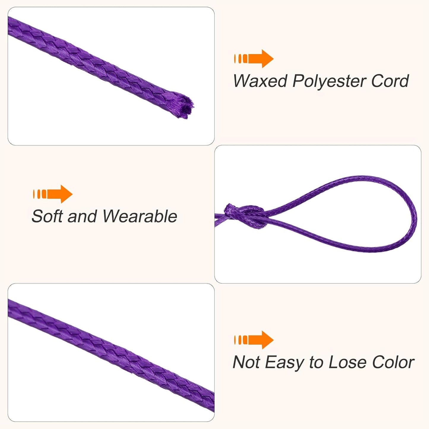 MECCANIXITY Waxed Cord 0.8mm Waxed Polyester Cord 175 Yard Wax String for Bracelet Making,Necklaces, Beading,Jewelry Making and DIY Crafts(Dark Purple)