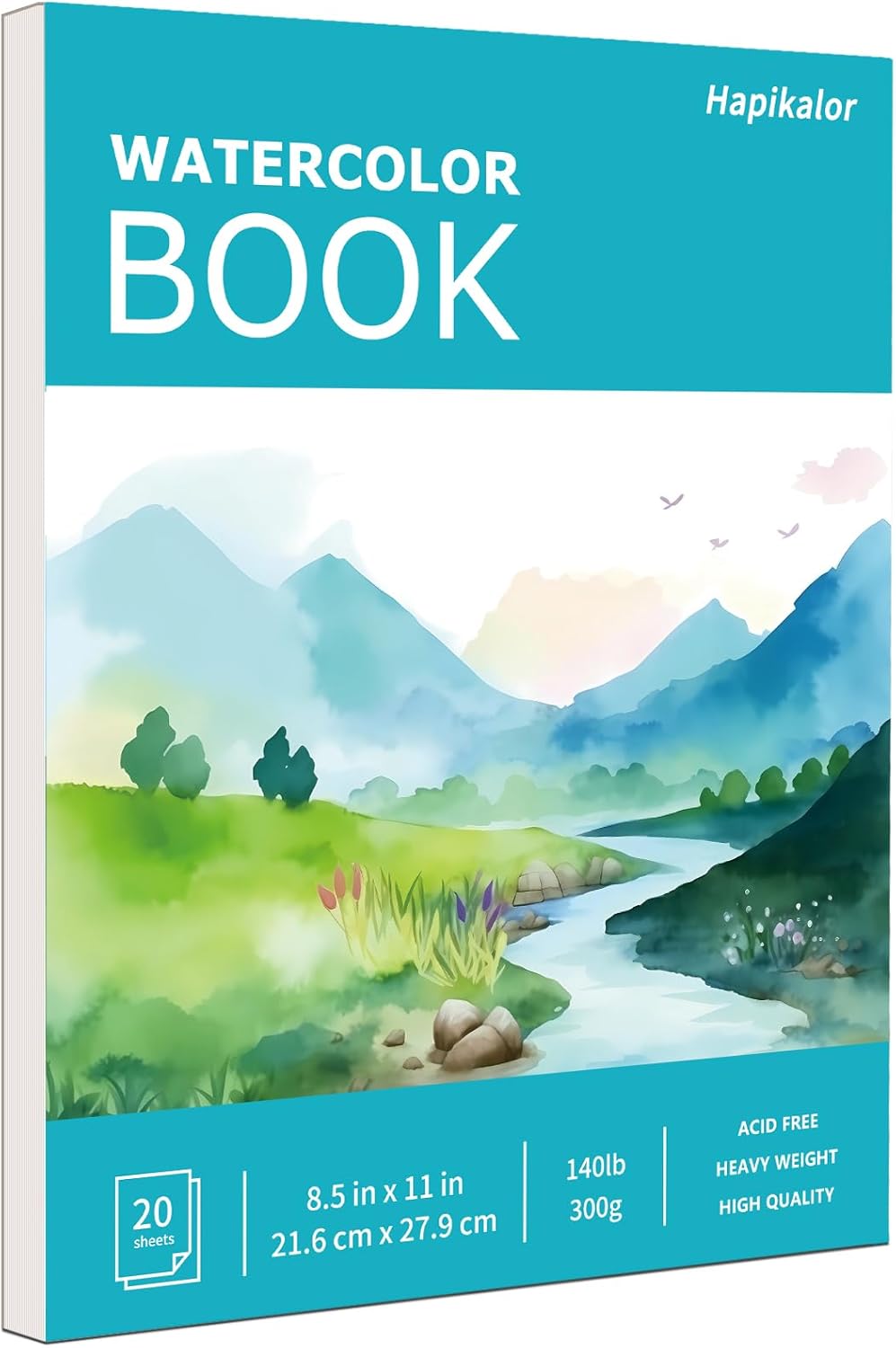 Hapikalor 8.5"x11" Watercolor Paper Pad, 1-Pack, 140lb/300gsm Artist Painting Drawing Paper Book, Art Supplies for Adults Kids, Watercolors, Watercolor Paint Set, Sketchbook, Journal, Teal