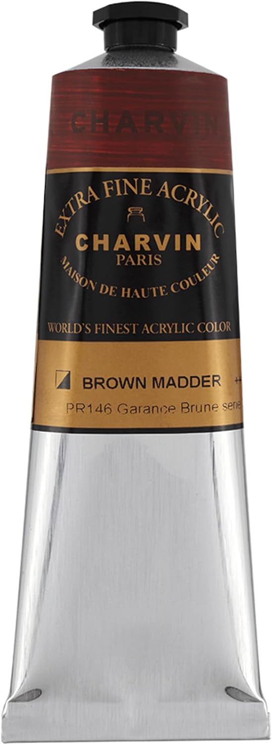 Charvin Extra Fine Professional Acrylic Paint - Brown Madder, 60ml Tube, Triple-Milled, Lightfast Pigments, Open Stock Artist Acrylic Paints in Nature-Inspired Hues