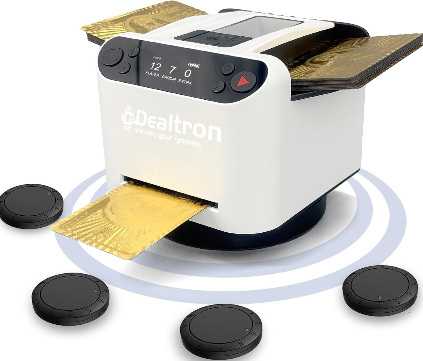 All-in-One Automatic Card Shuffler and Dealer,with 4 Remotes,Programmable Dealer,Card Shuffler 2 Deck,360° Rotation,Ultra Quiet,Rechargeable,up to 12 Players,for All Card Games (Pearl White)