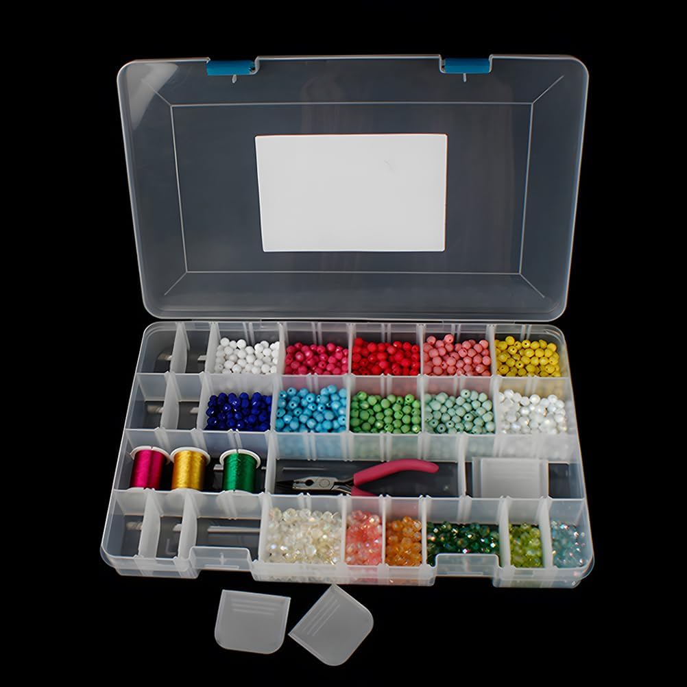24 Grids Clear Plastic Organizer Box with Adjustable Dividers, Large Bead Storage Box, Craft Storage Container for Art DIY, Crafts Jewelry, Rock Collection, Fishing Tackles, 1 Pack