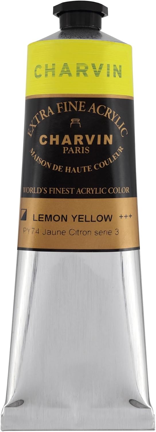 Charvin Extra Fine Professional Acrylic Paint - Lemon Yellow, 150ml Tube, Triple-Milled, Lightfast Pigments, Open Stock Artist Acrylic Paints in Nature-Inspired Hues