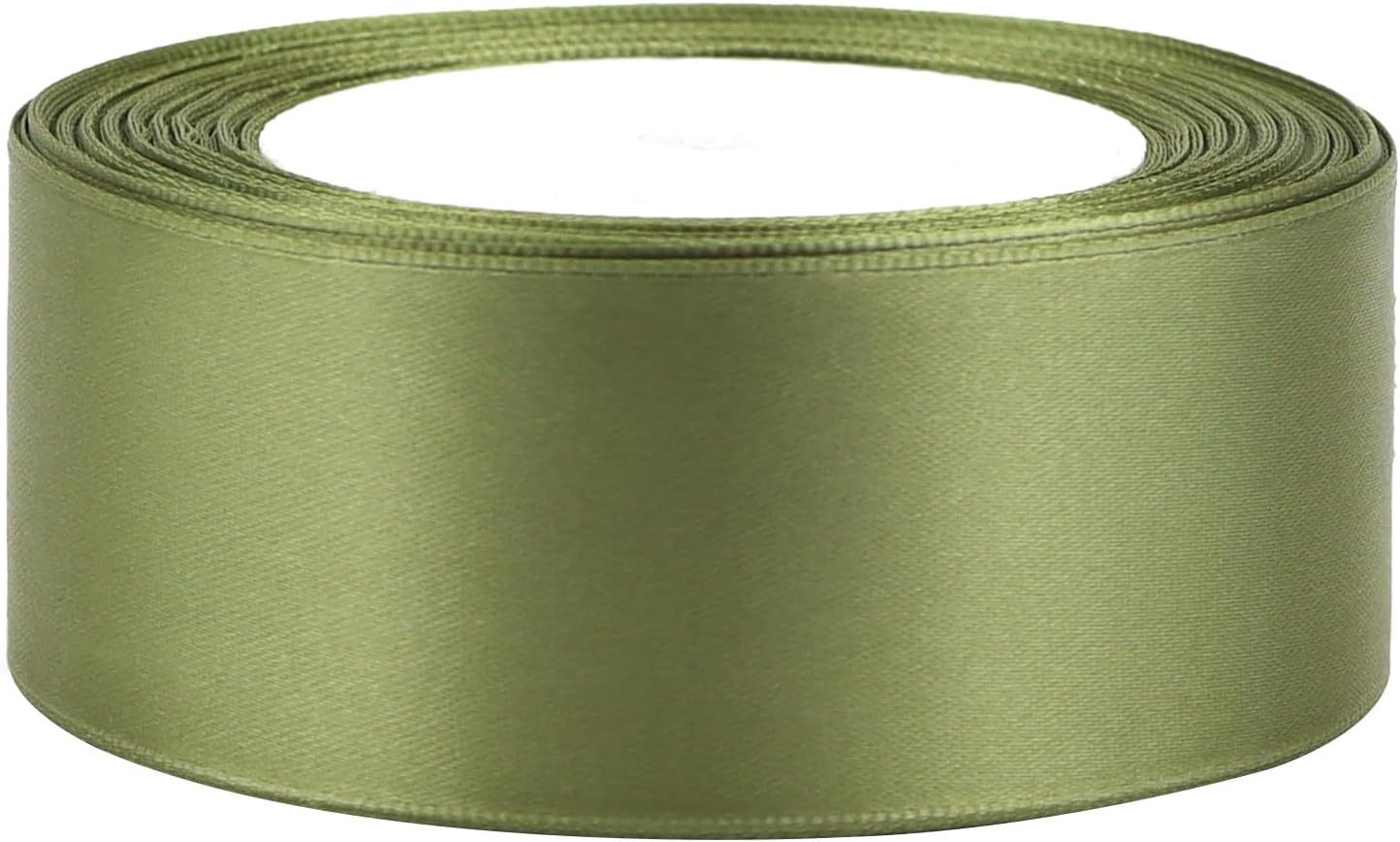 Olive Green Solid Satin Ribbon 1-1/2 Inch 25 Yards Solid Polyester Fabric Ribbon for Gift Wrapping Wedding Christmas Baby Shower Birthday Party Decoration Handmade Immortal Flower Craft