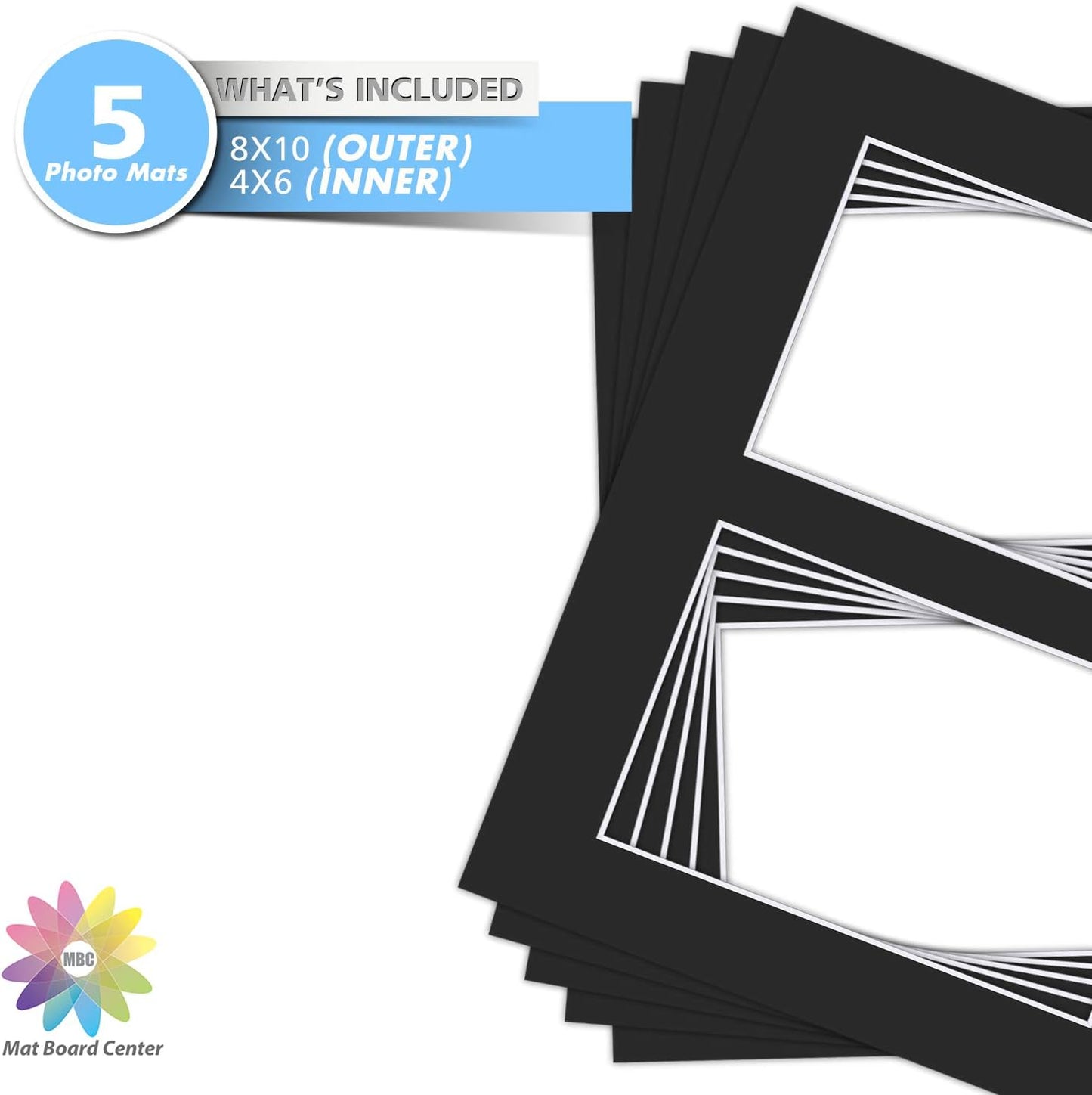 Mat Board Center, Pack of 5, Photo Picture Mats - Acid Free, 4-ply Thickness, White Core - for Pictures, Photos, Framing (8x10 for 2-4x6 White)