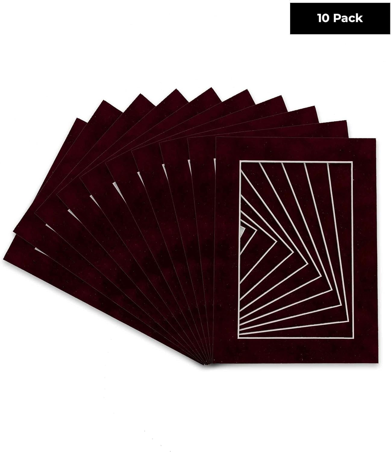 Pack of TEN 11x14 Mats Bevel Cut for 8.5x11 Photos - Acid Free Dark Red Suede Precut Matboards For Pictures, Photos, Framing - 4-ply Thickness