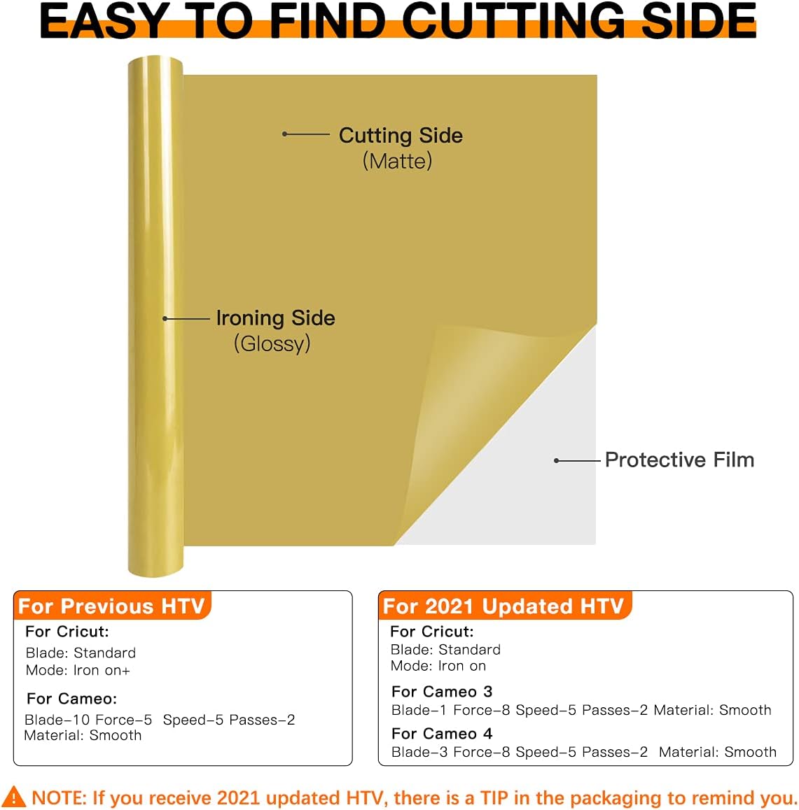 HTVRONT HTV Vinyl Rolls Heat Transfer Vinyl - 12" x 8ft Gold HTV Vinyl for Shirts, Iron on Vinyl for All Cutting Machine - Easy to Cut & Weed for Heat Transfer Design (Gold)