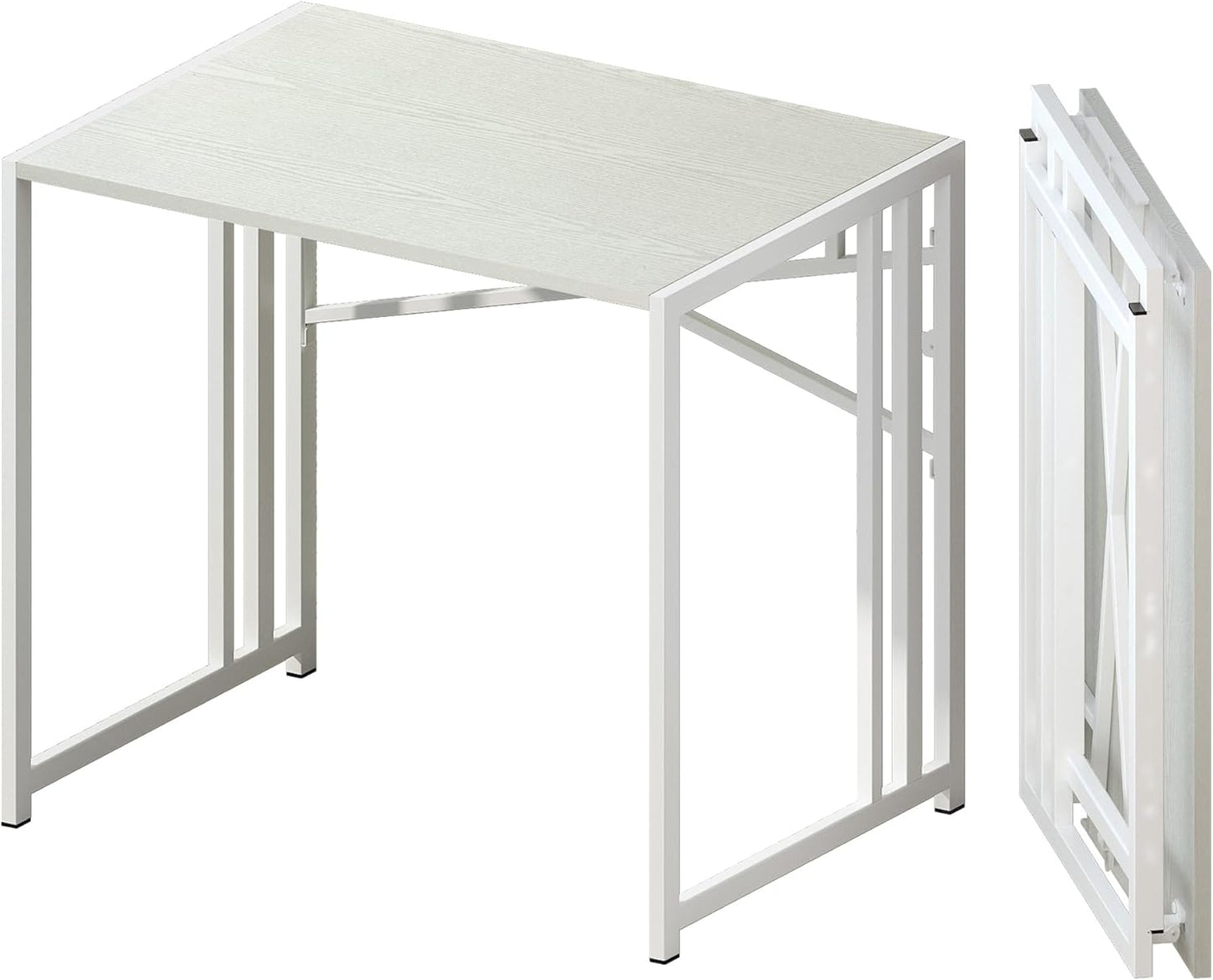 Small Folding Desk 32 inch, No Assembly Required Small Office Desk, Writing Gaming Computer Camping Desk, White