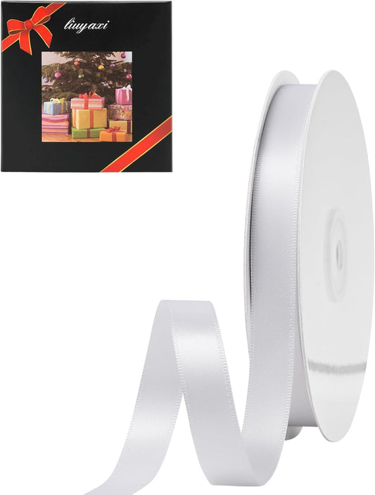 LIUYAXI White Satin Ribbon, Double Faced 5/8" X Continuous 25 Yards Ribbons Perfect for Gift Wrapping Bows Bouquet Wedding Craft and More
