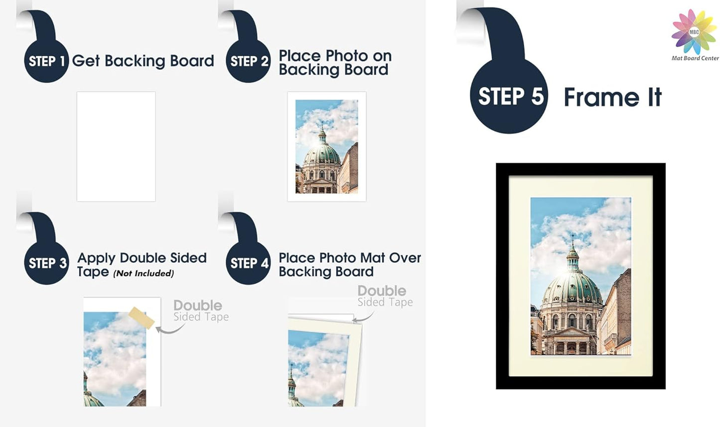 Mat Board Center, Pack of 10, 5x7 for 4x6 Ivory Color Mats - Bevel Cut, Acid Free, 4-ply Thickness, White Core - for Pictures, Photos, Framing