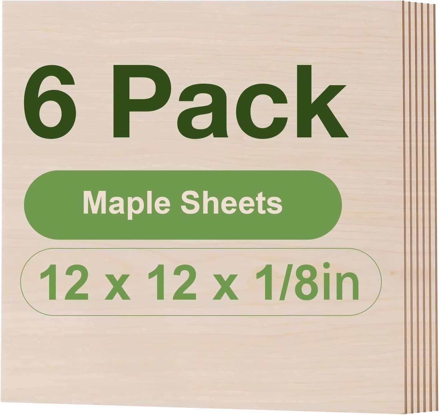 6 Pack Maple Plywood Sheets, 12 x 12 x 1/8 Inch, 3mm Plywood for Laser Cutting, Thin Unfinished Wood Sheets for Architectural Models, Wood Burning and DIY Crafts