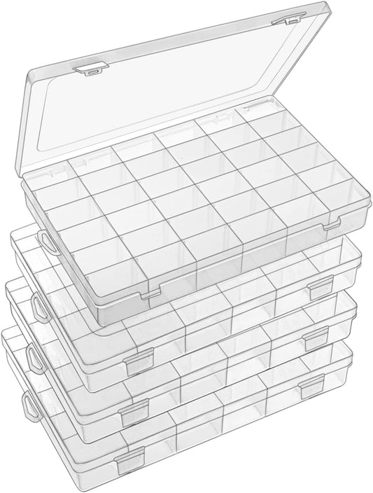 Sooyee 4 Pack 36 Grids Clear Plastic Organizer Box,Craft Organizers and Storage Container with Adjustable Dividers for Beads,Art DIY, Crafts, Jewelry, Screw,Fishing Tackle,Washi Tapes