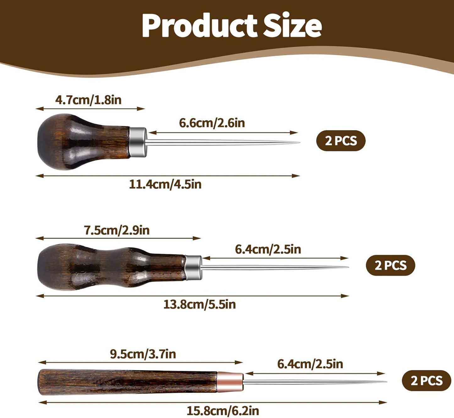 6 PCS Awl Tool Set, Leather Punch Stitching Marking Awl Tool, Gourd Shape Handle Punch Tool for Leather Sewing, Marking, Crafts Wood, Shoe Repair