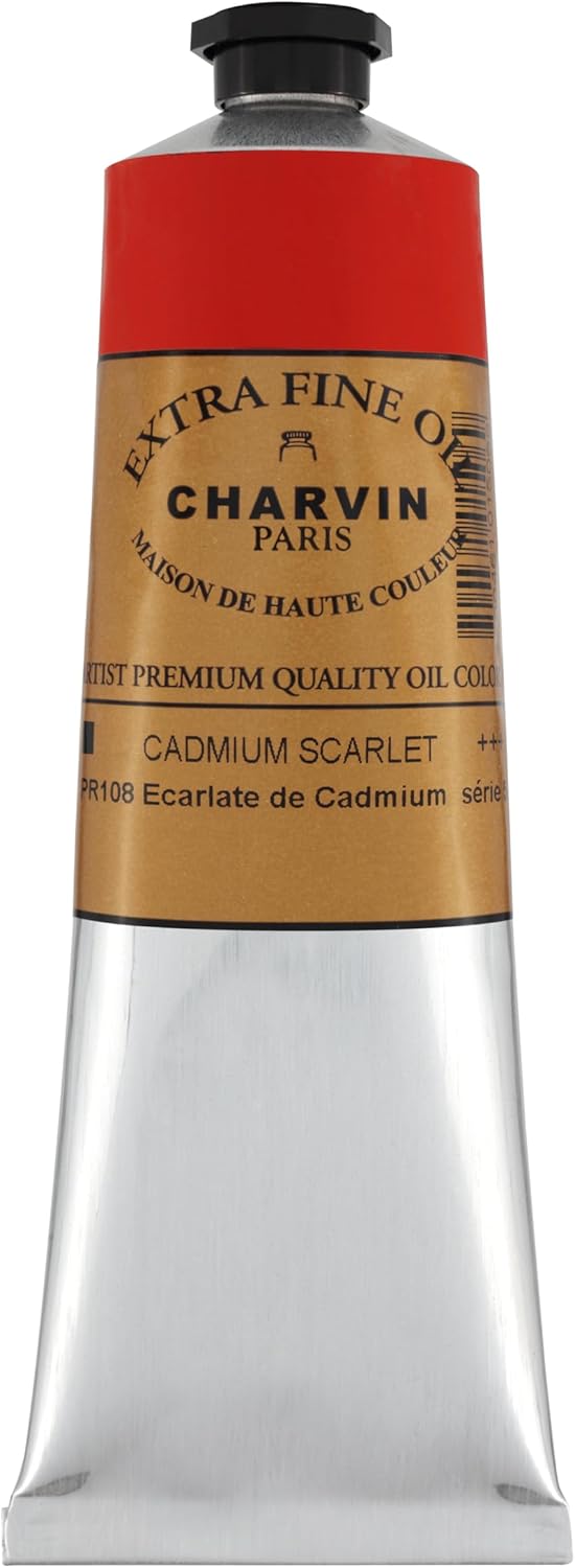 Charvin Extra Fine Oil Paint, Cadmium Scarlet 150 ml - Triple-Milled, Rich Texture, Poppy Oil-Based, Light-Fast, Handmade, Archival Quality