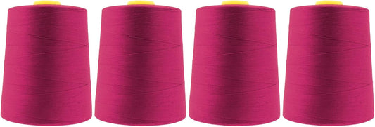 Mandala Crafts 4 Pack of Serger Threads Cones Spools - 20S/2 24000 Yards Polyester Magenta Threads for Sergers Machine and Overlock Quilting Sewing Machine