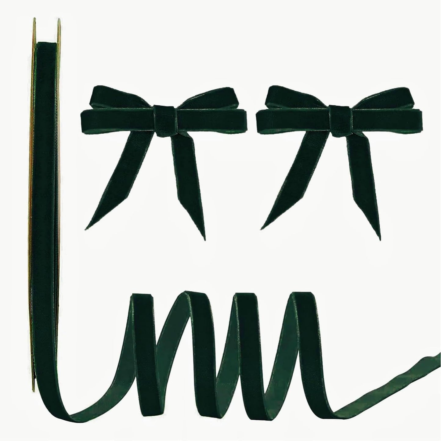 15 Yards Velvet Ribbon 3/8 Inch Single Face Green Velvet Ribbon Spool Prefect for Holiday Wedding, Ribbons for Gift Wrapping, Christmas Tree Ornaments Wreath Hair Bows, Ribbons for Crafts