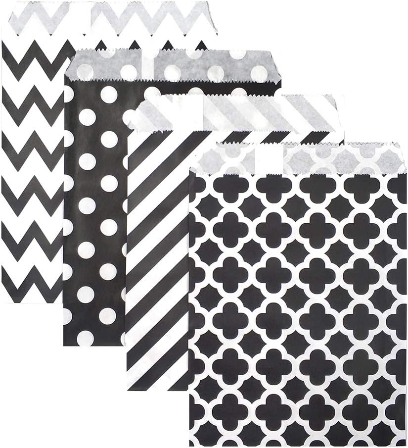 KEYYOOMY 200 Pcs Black Candy Buffet Bags - Small Polka Dot Paper Treat Bags for Wedding & Birthday Party (5 x 7 inch)