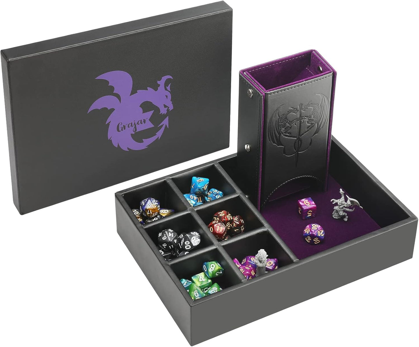 DND Dice Tray and Dice Tower with Storage, 3 in 1 Dice Rolling Tray with Lid, Portable Dice Box Storage, DND dice Holder for Dungeons and Dragons D&D RPG MTG Table Games - Purple