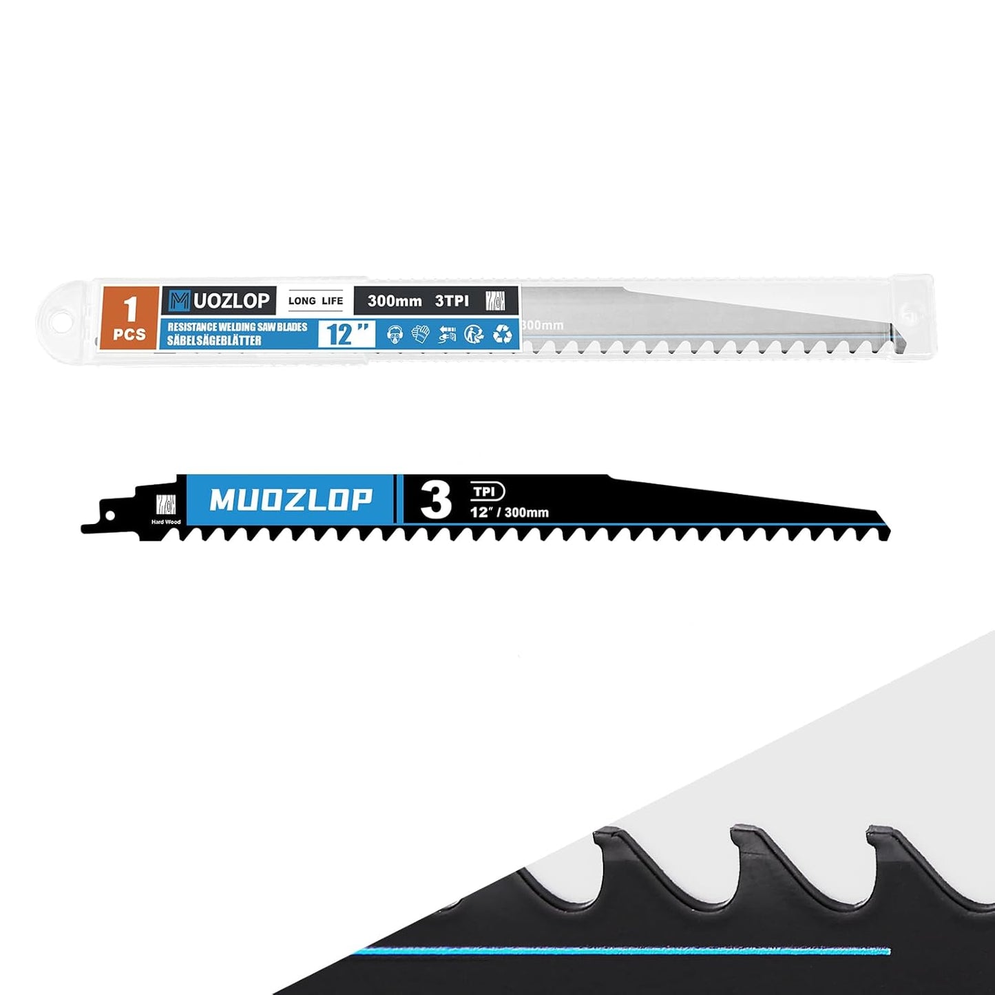 1 Pack 12 inch Reciprocating Saw Blades Set，3 TPI High Carbon Saw Blades for Wood Cutting，Saw Blades with Organizer Case (1, 3T/12inch)