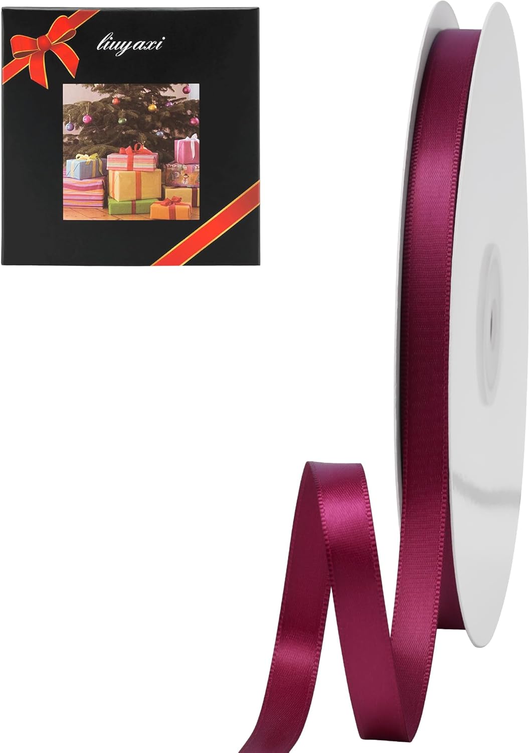LIUYAXI Burgundy Double Faced Satin Ribbon, 3/8" X Continuous 100 Yards, Ribbons Perfect for Gift Wrapping Bows Bouquet Wedding Decor DIY Craft and More