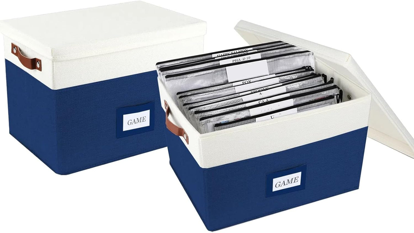 Board Game Storage with 12pcs Zipper Bags and Writable Stickers, Board Game Organizers Storage with Lid for Office Supplies, Puzzles, Video Game, Craft Product (2-Pack Large)