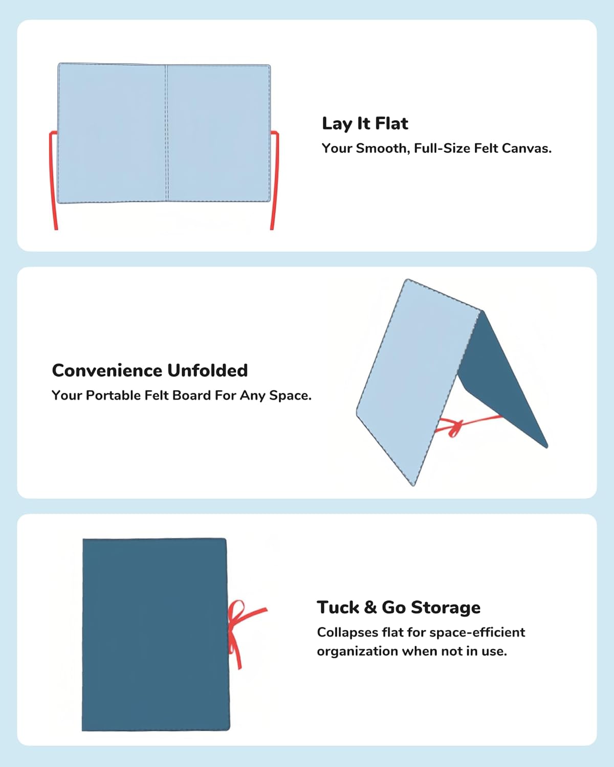 CHEFAN Foldable Felt Board for Toddlers 22 x 13, Freestanding Flannel Board for Kids, Preschool Classroom and Daycare Storytelling Display, Compatible with Felt Set, Blue