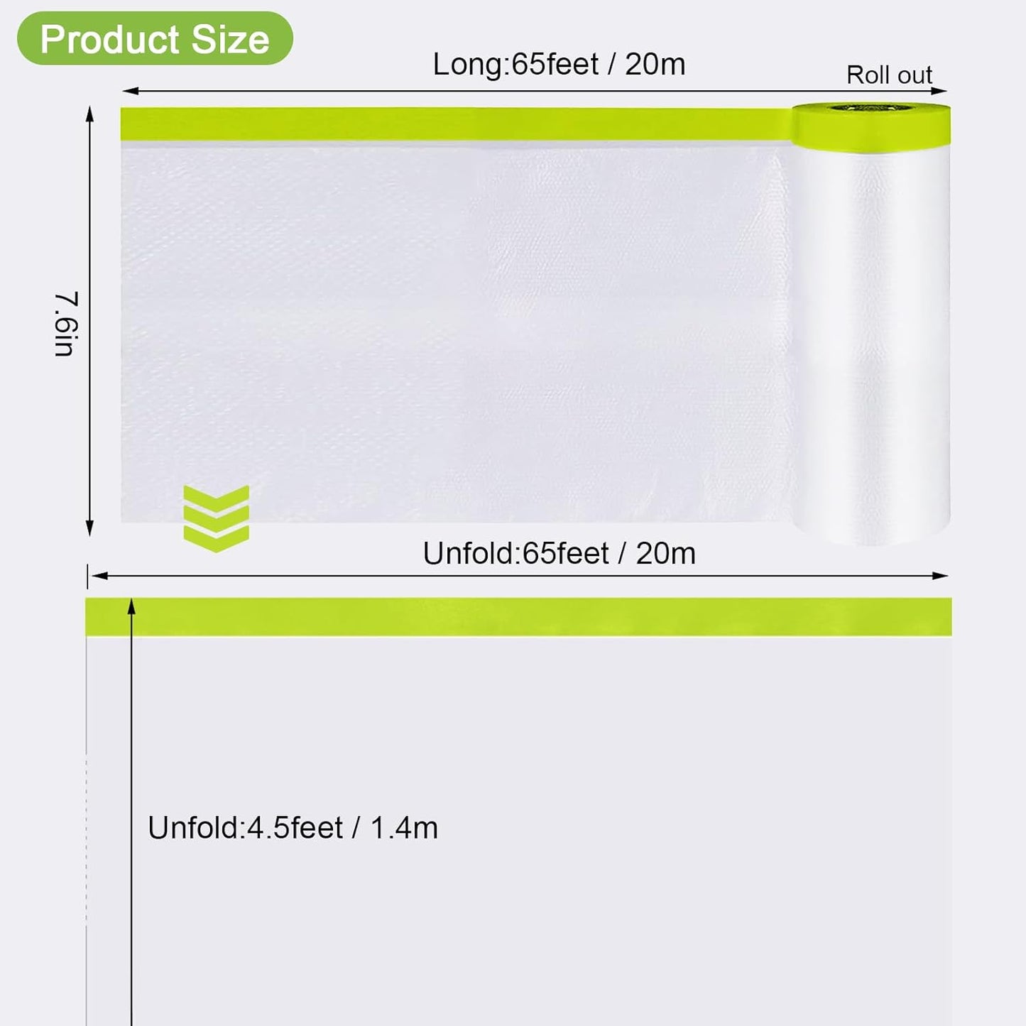 Pre-Taped Masking Film-55inx65ft Tape and Drape Painters Paper Rolls, Plastic Painting Film for Automotive Painting Covering （Masking Film:3rolls,Tape:2rolls）