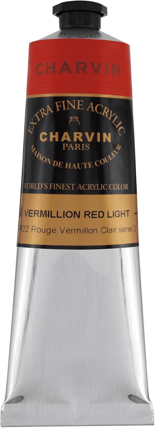 Charvin Extra Fine Professional Acrylic Paint - Vermilion Red Light, 60ml Tube, Triple-Milled, Lightfast Pigments, Open Stock Artist Acrylic Paints in Nature-Inspired Hues