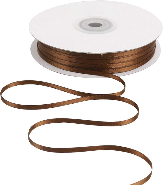 HUIHUANG Solid Color Satin Ribbon 1/8 inch x 100 Yards Roll Ribbon for Crafts (Brown)