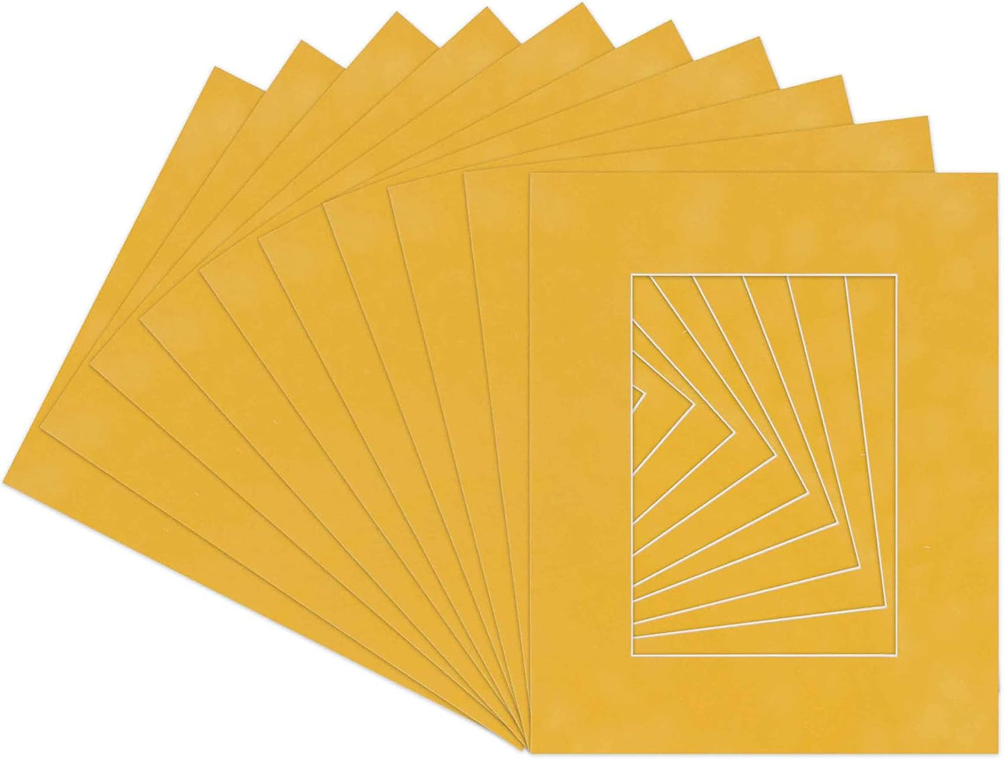 Pack of TEN 8x10 Mats Bevel Cut for 5.5x8.5 Photos - Acid Free Sunrise Yellow Suede Precut Matboards For Pictures, Photos, Framing - 4-ply Thickness