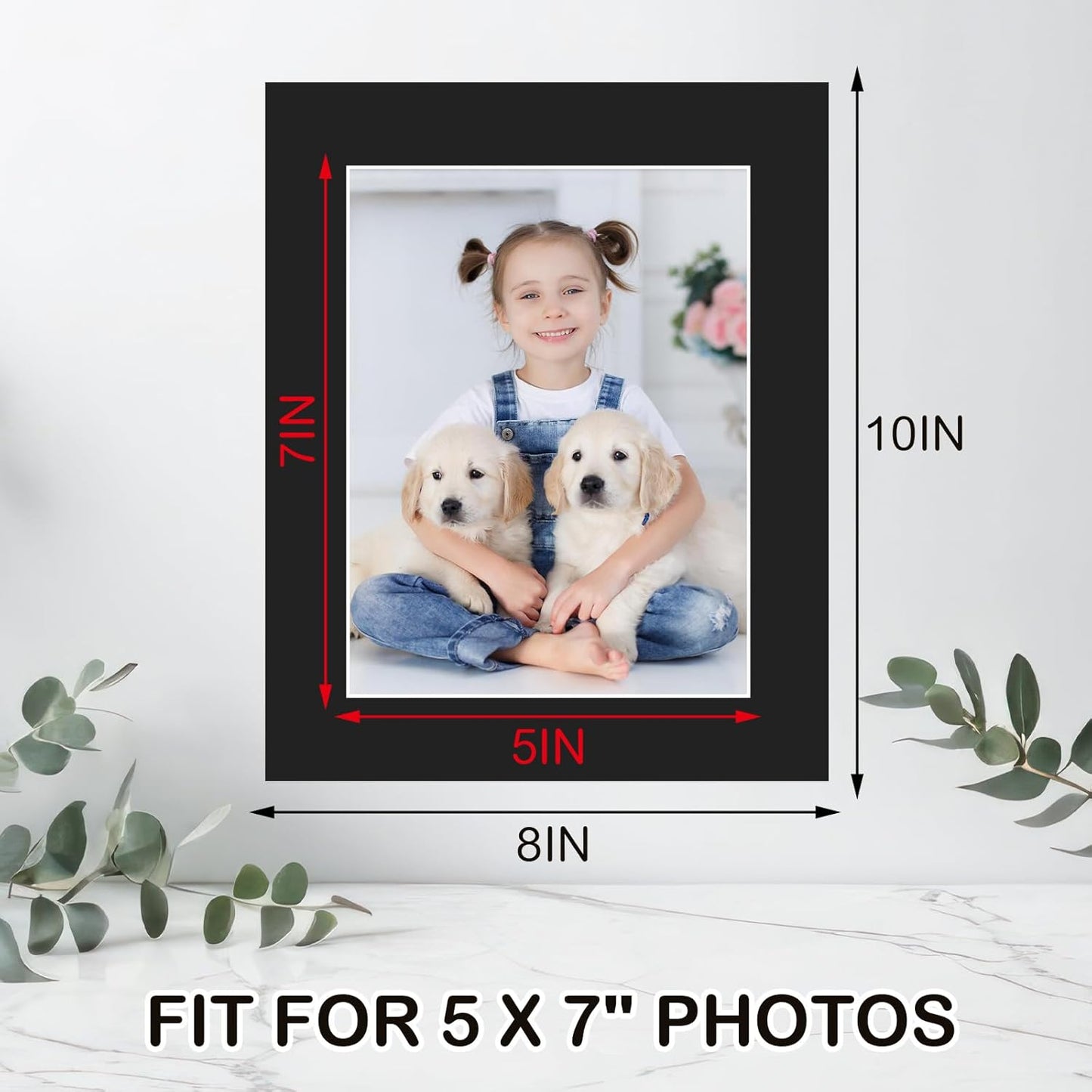 Prudiut 15 Pack 8x10 Black Picture Mats, Frame Mattes for 5x7 Pictures Photo Frame Mat Core Bevel Cut Mat Board Show Kit for Photos, Prints, Artworks