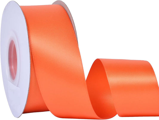 YAMA Orange Double Faced Satin Ribbon, 1 1/2 Inch 25 Yards, Great for Crafts Bows Flower Bouquet Wedding Home Decor Gift Wrapping