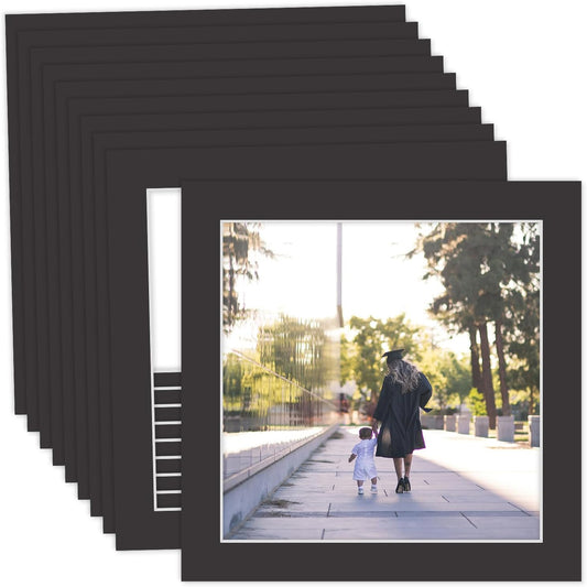 MBC Mat Board Center, 10 Pack 12x12 for 10x10 Black Picture Mats Frame Mattes, Bevel Cut, Acid Free, 4-ply Thickness