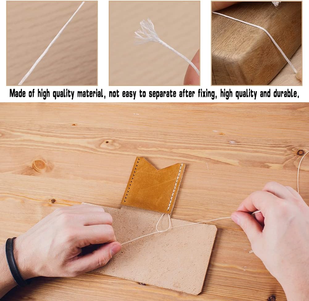 Ftyiwu Waxed Thread 55 Yards, Leather Sewing Waxed Thread with Hand Sewing Needles for Home Upholstery Carpet Leather Canvas Repair and Sewing (Original White)