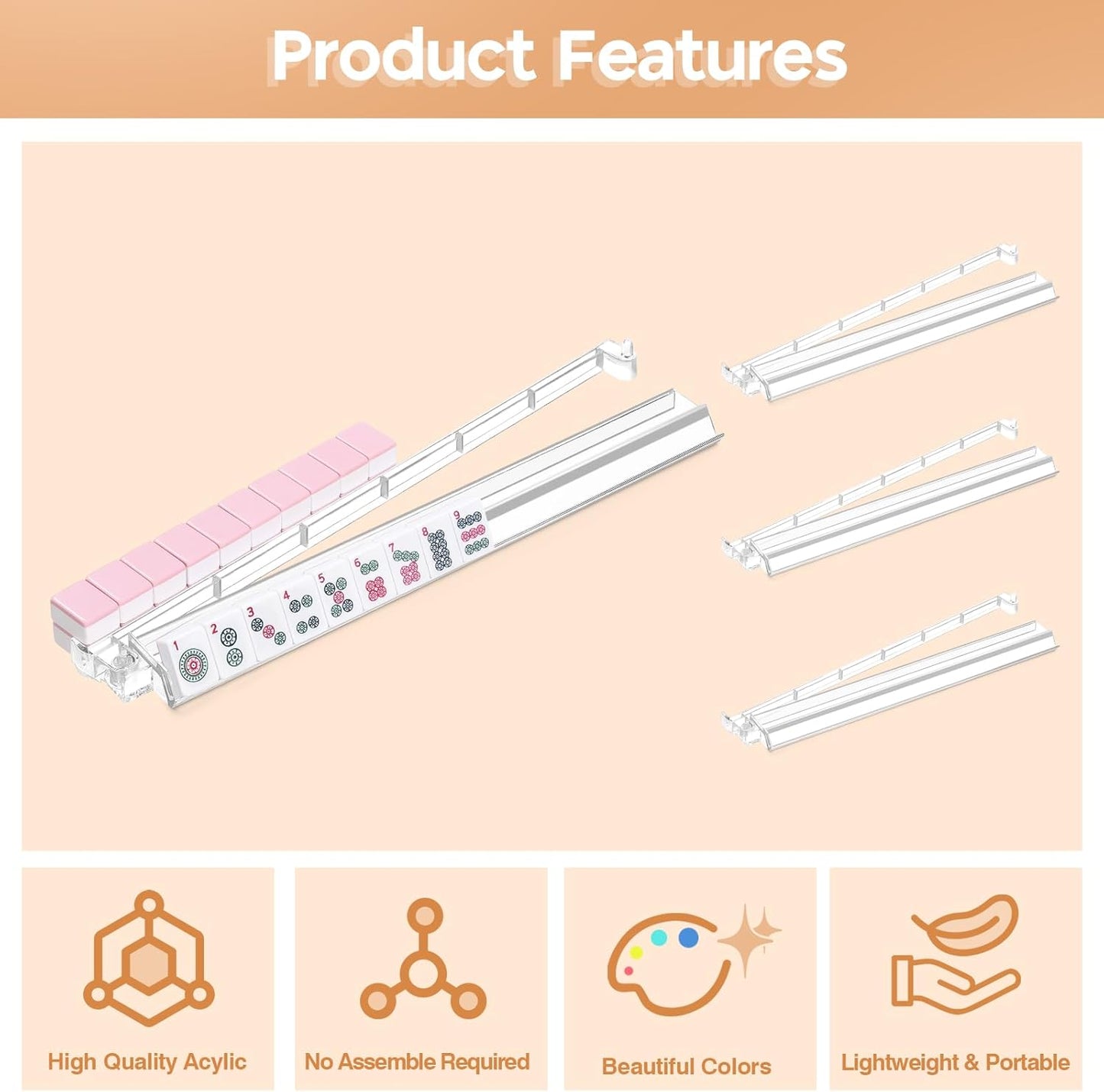 Mahjong Racks with Pushers Set of 4, Mahjong Tile Pushers and Racks, Acrylic Majiang Tile Holders Accessories (Clear)