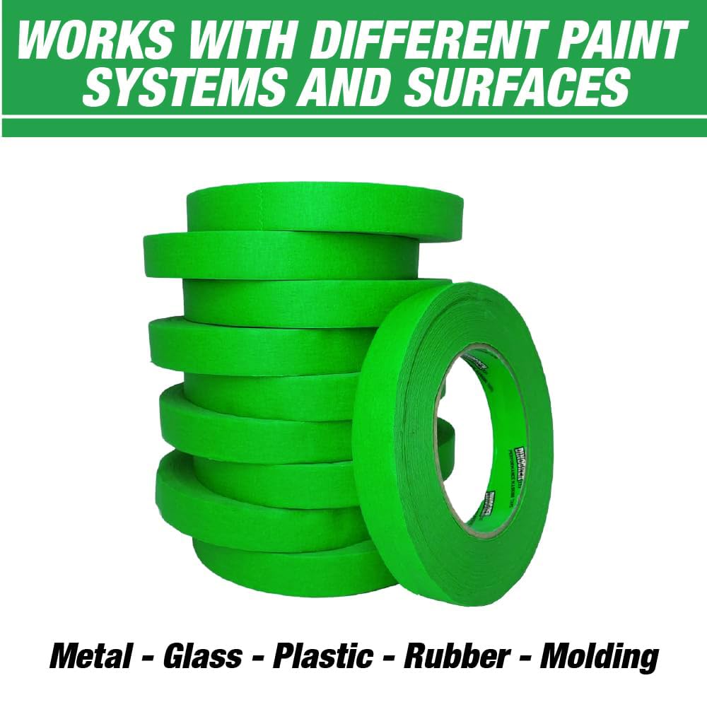 LAUCO DINOGREN High Performance Automotive Masking Tape (0.75 in x 60 yd, 12 Rolls) – Green Crepe Tape for Car Paint, Heat & Water Resistant, Body Shop Use, Clean Removal, Multi-Surface Application