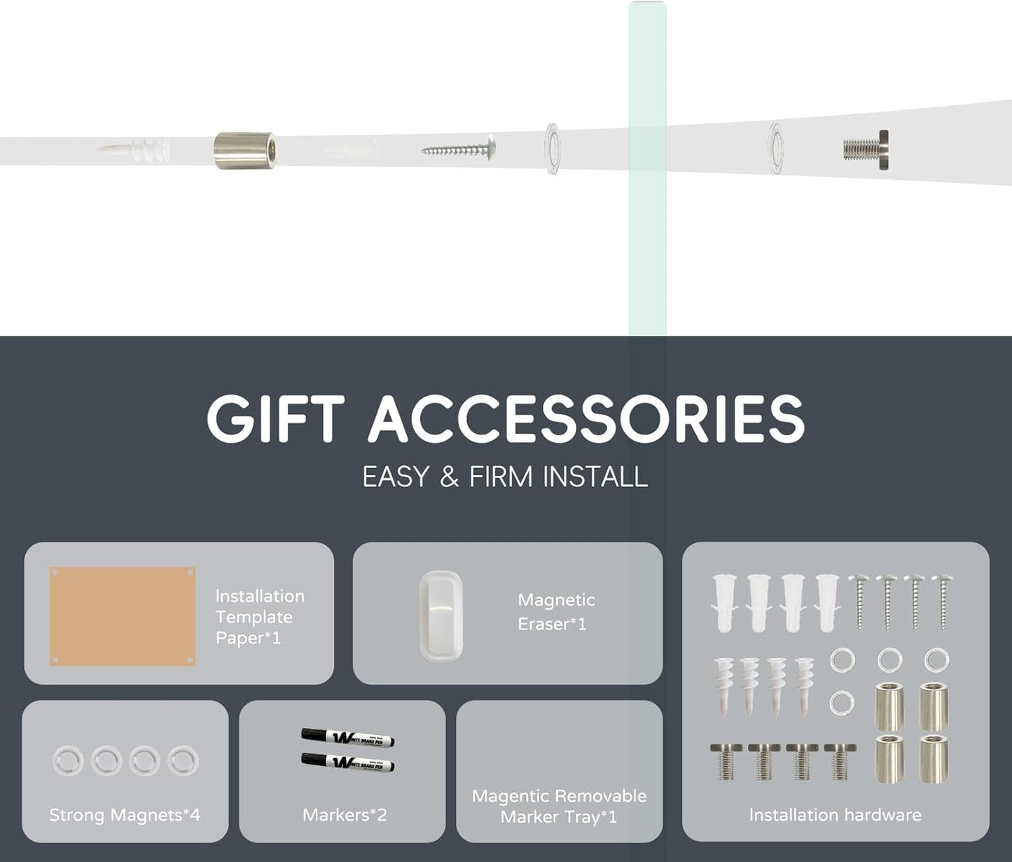 Magnetic Glass Whiteboard - Glass Monthly Calendar Dry Erase Board 48"x36" Large Frameless Glass Board for Walls Office School and Home