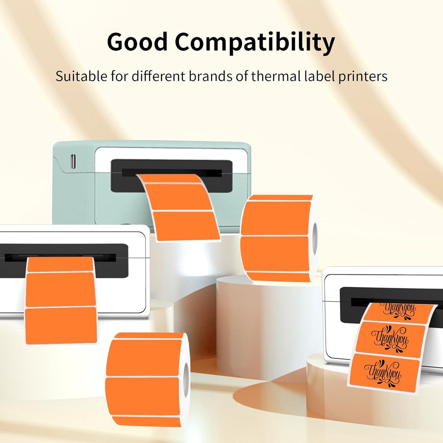 2x1 Inch Thermal Labels, Orange Thermal Printer Stickers, Waterproof Self-Adhesive Shipping Label Printer Sticker for Barcode, Name, Address, 300 Labels/Roll