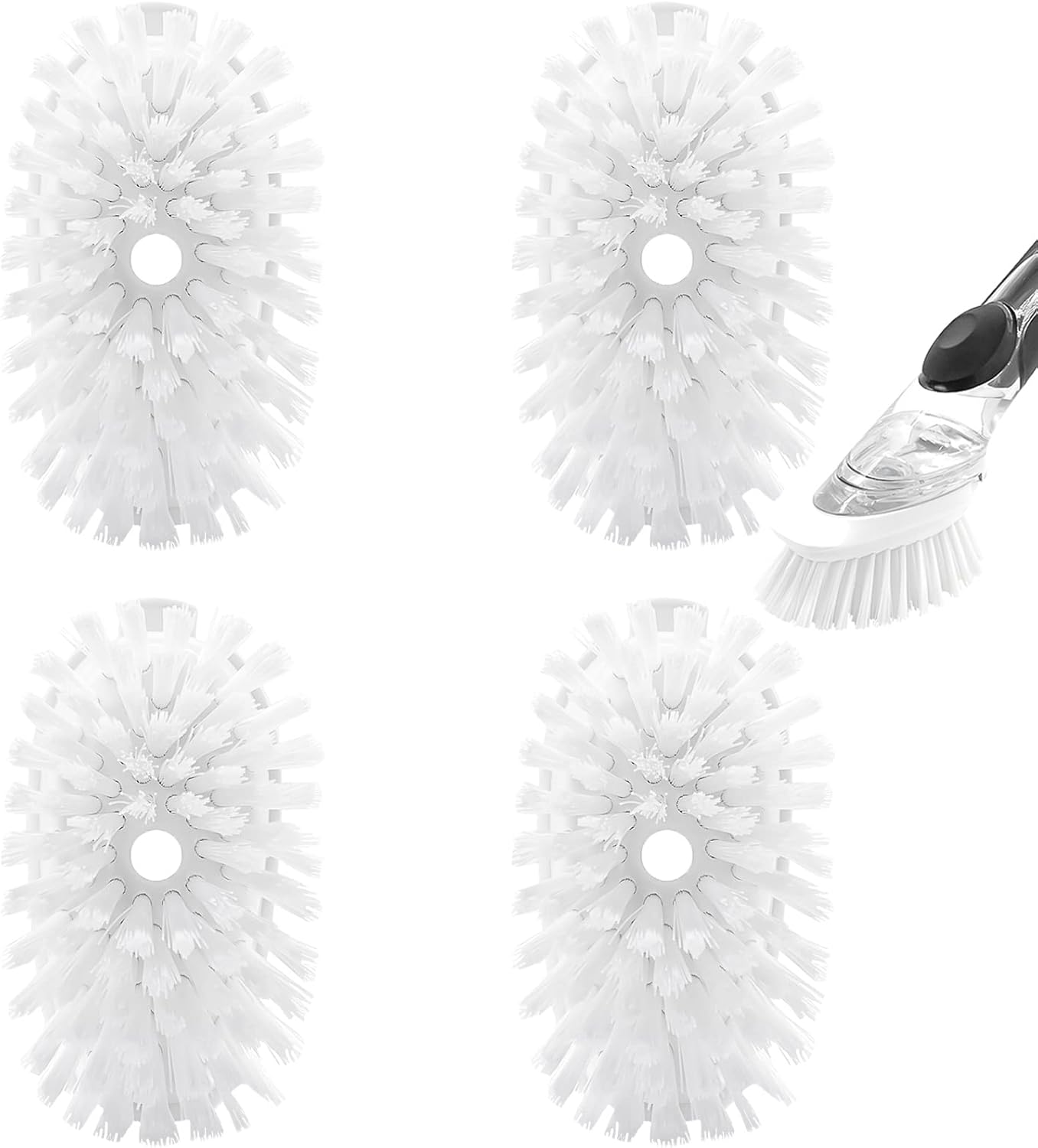 Brush Refills for OXO Dish Brush - 4 Pack Dish Brush Cleaning Soap Dispensing Head Replacement for Scrubber (White)