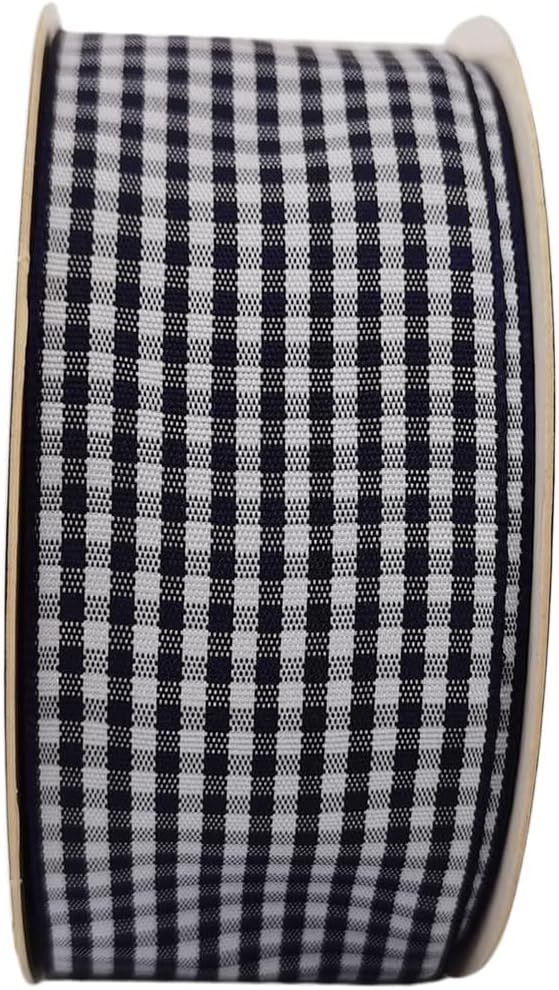 1.5 Inch Blue and White Woven Edge 100% Polyester Gingham Ribbon 25 Yards Each Roll (1-1/2", Blue)