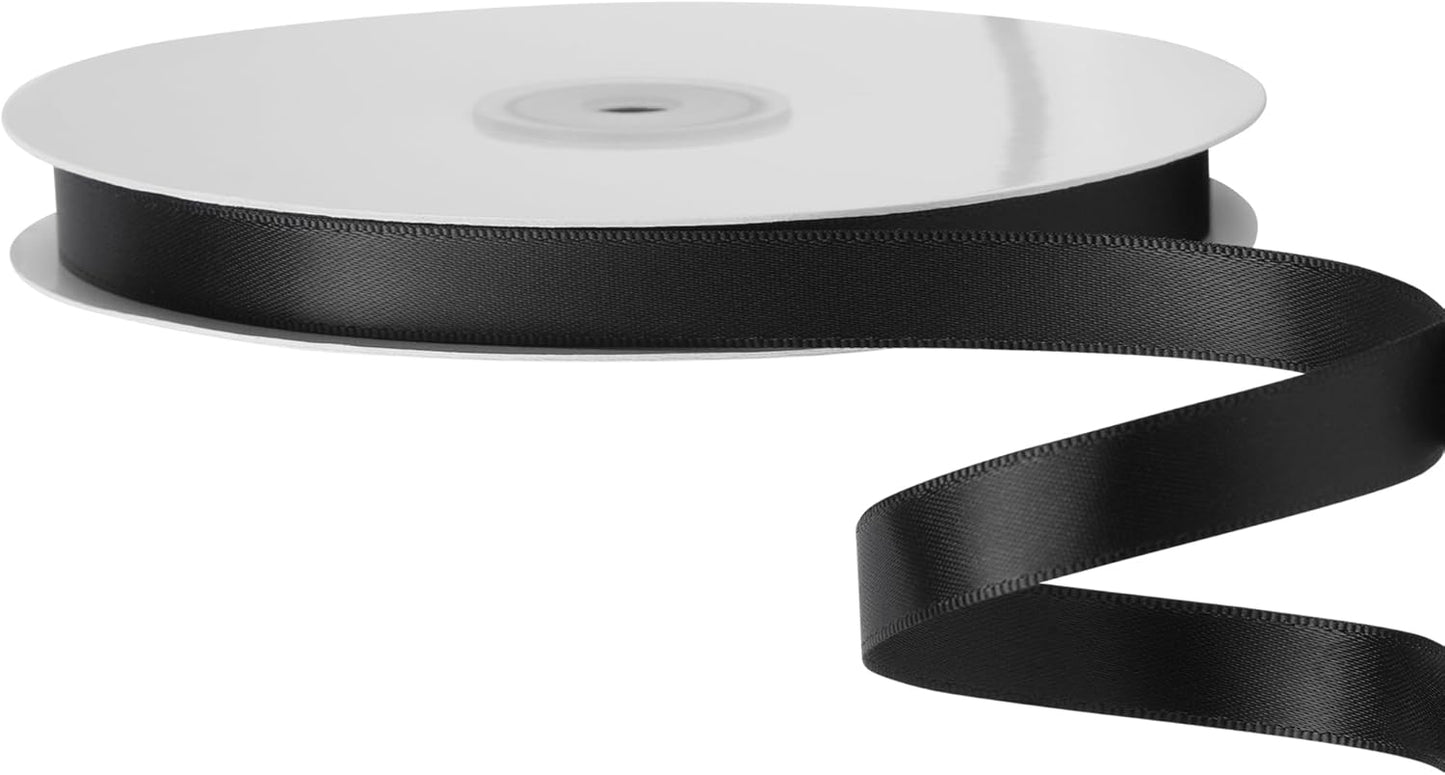 LIUYAXI Black Stain Ribbon, 1/2" X Continuous 50 Yards, Double Faced Fabric Ribbon Perfect for Gift Wrapping Wedding Christmas Birthday Floral Arrangement Craft