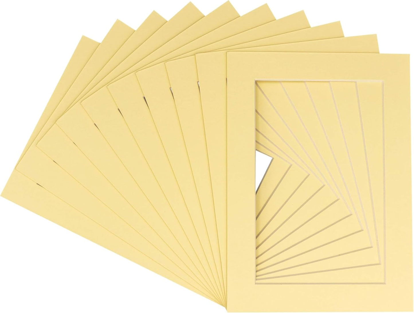 5x7 Mat for 8.5x11 Frame - Precut Mat Board Acid-Free Show Kit with Backing Board, and Clear Bags Soft Yellow 5x7 Photo Matte Made to Fit a 8.5x11 Picture Frame Matboard for Framing, Pack of 25 Mats